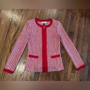 St. John Luxury Collection Red and White Tweed Blazer Sweater Size 2 Small